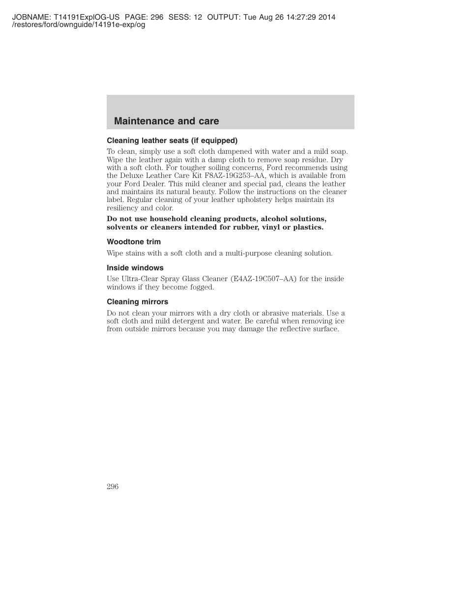 Maintenance and care | FORD 2002 Explorer v.2 User Manual | Page 296 / 328