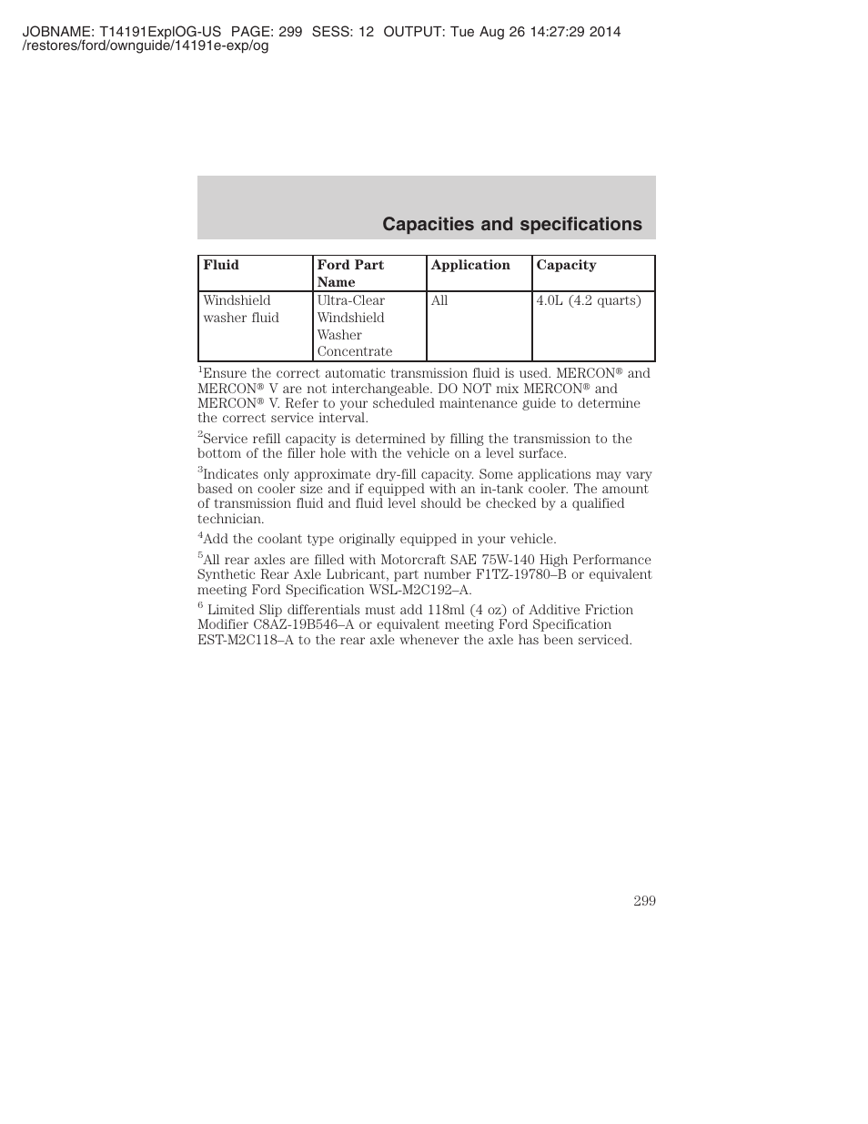 Capacities and specifications | FORD 2002 Explorer v.2 User Manual | Page 299 / 328