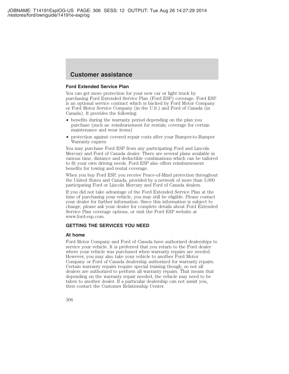 Customer assistance | FORD 2002 Explorer v.2 User Manual | Page 306 / 328