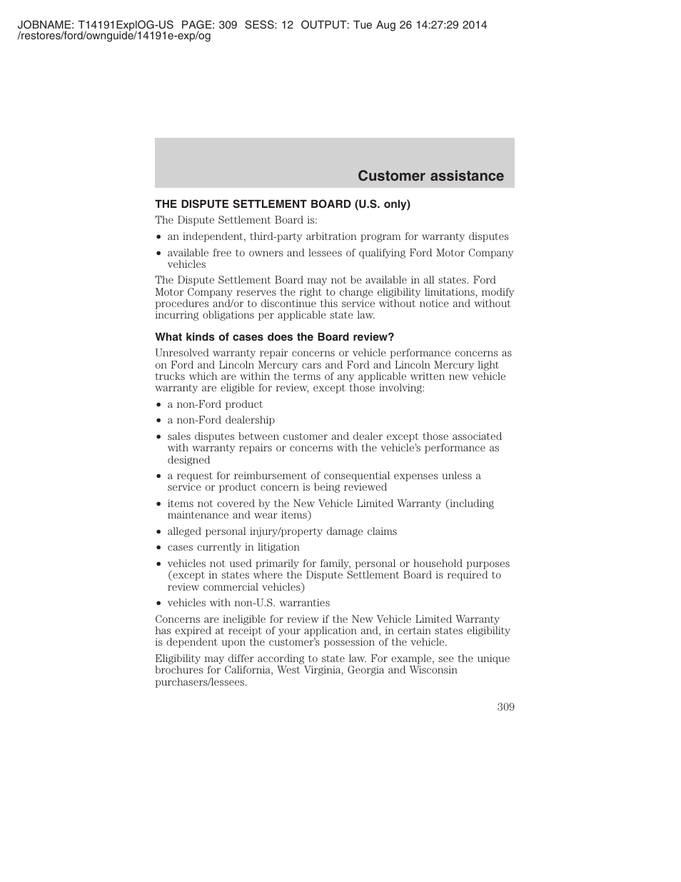 Customer assistance | FORD 2002 Explorer v.2 User Manual | Page 309 / 328