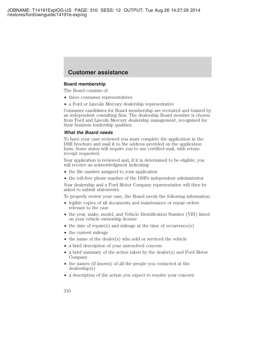 Customer assistance | FORD 2002 Explorer v.2 User Manual | Page 310 / 328