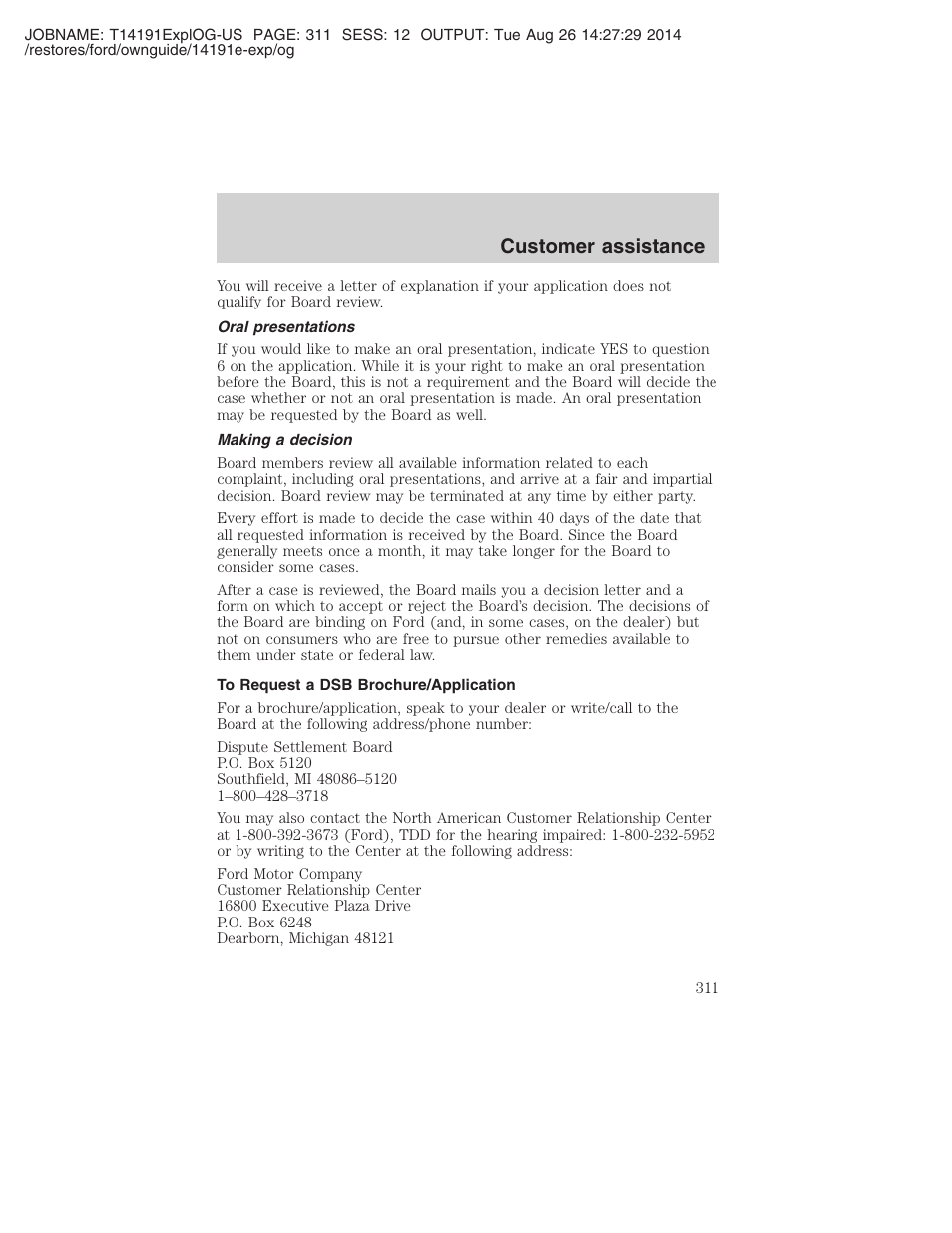 Customer assistance | FORD 2002 Explorer v.2 User Manual | Page 311 / 328