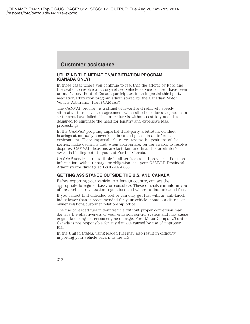 Customer assistance | FORD 2002 Explorer v.2 User Manual | Page 312 / 328