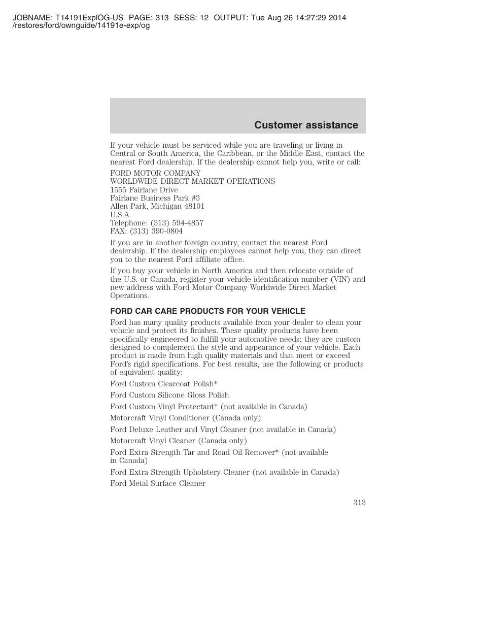 Customer assistance | FORD 2002 Explorer v.2 User Manual | Page 313 / 328