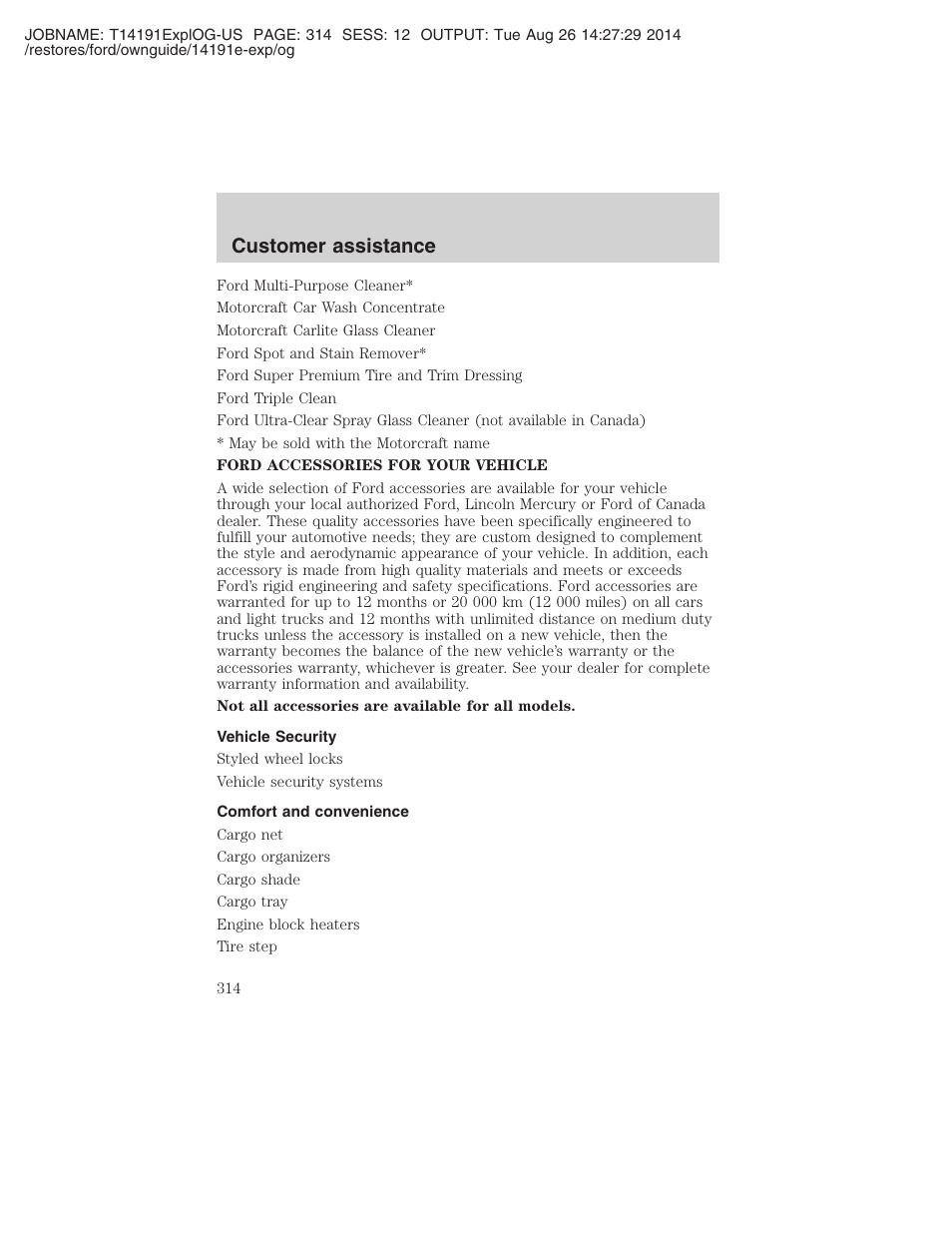 Customer assistance | FORD 2002 Explorer v.2 User Manual | Page 314 / 328