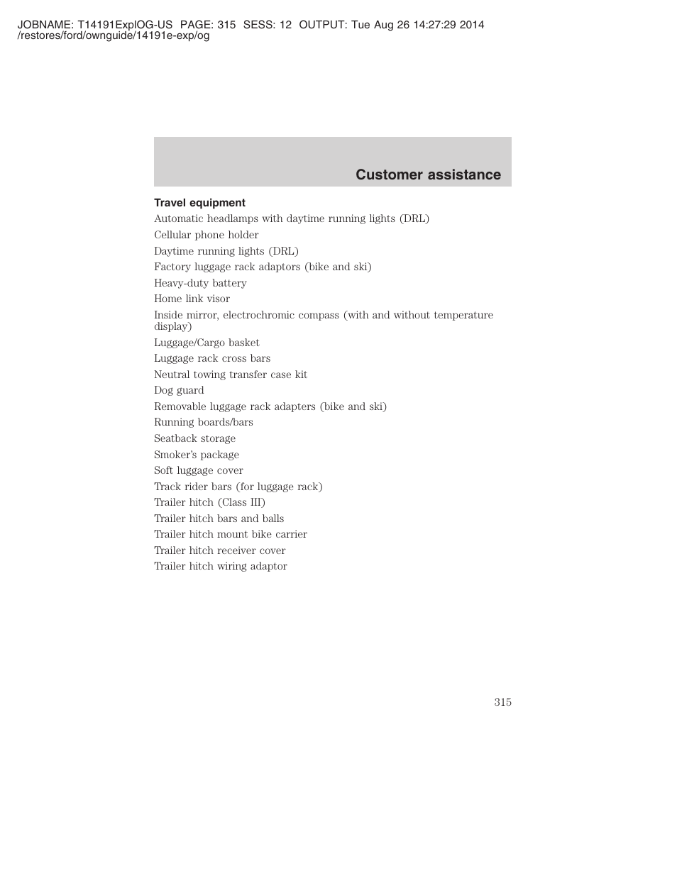 Customer assistance | FORD 2002 Explorer v.2 User Manual | Page 315 / 328