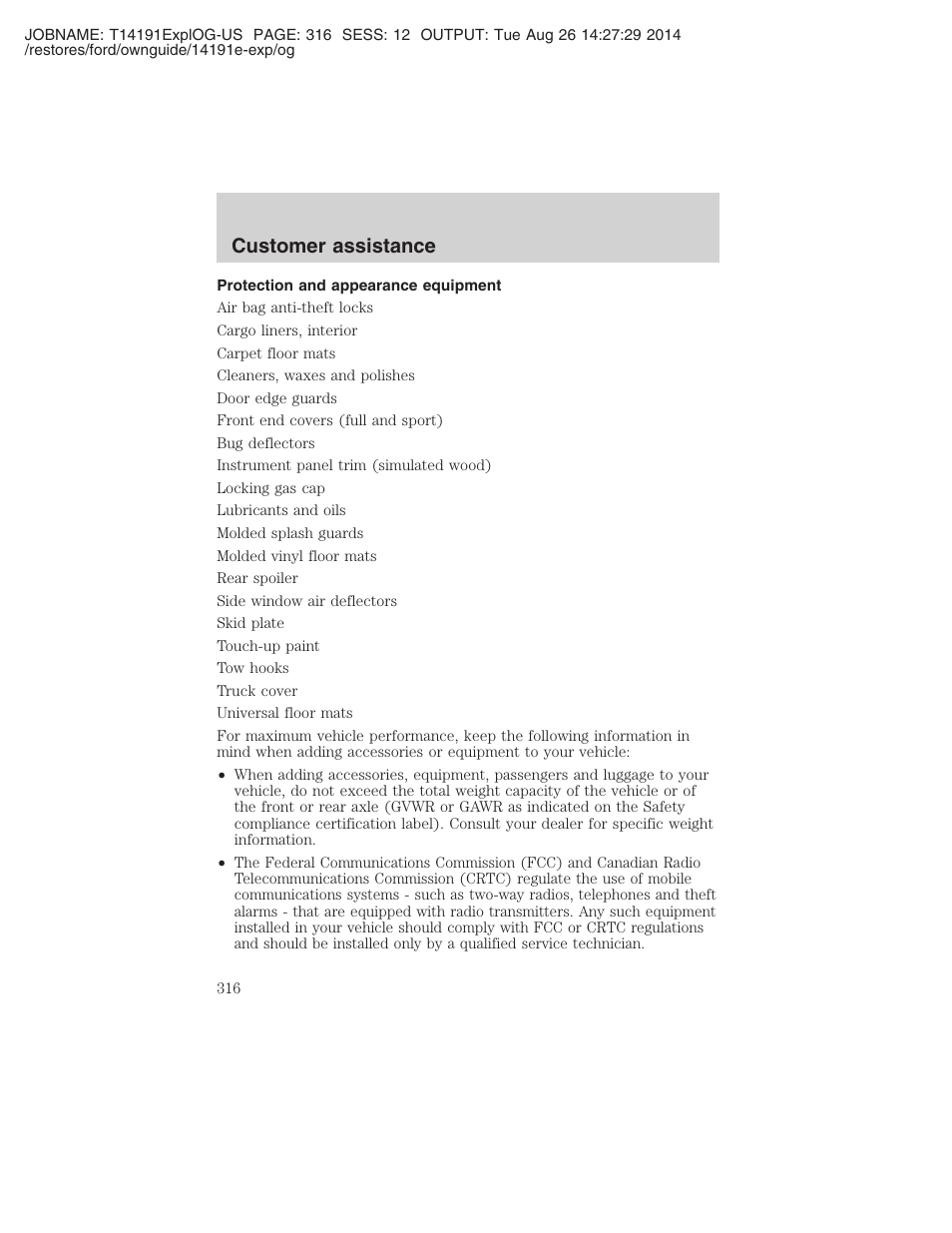 Customer assistance | FORD 2002 Explorer v.2 User Manual | Page 316 / 328