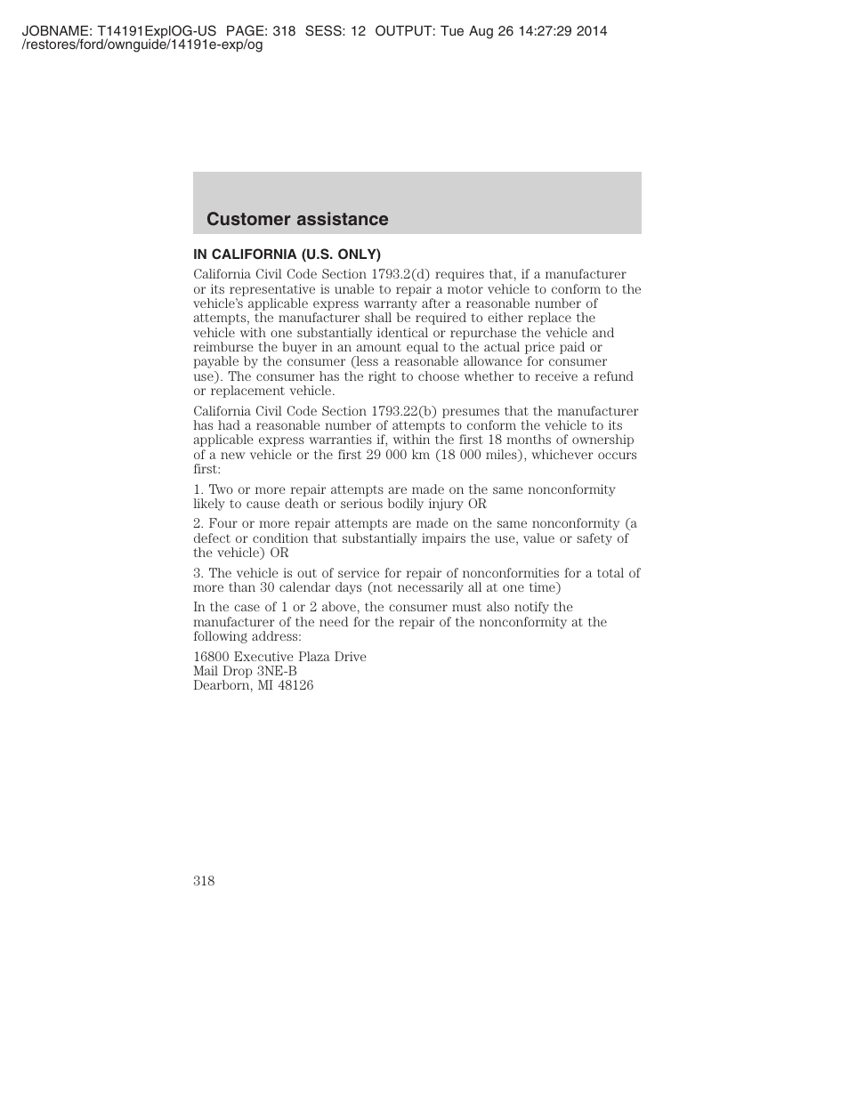 Customer assistance | FORD 2002 Explorer v.2 User Manual | Page 318 / 328