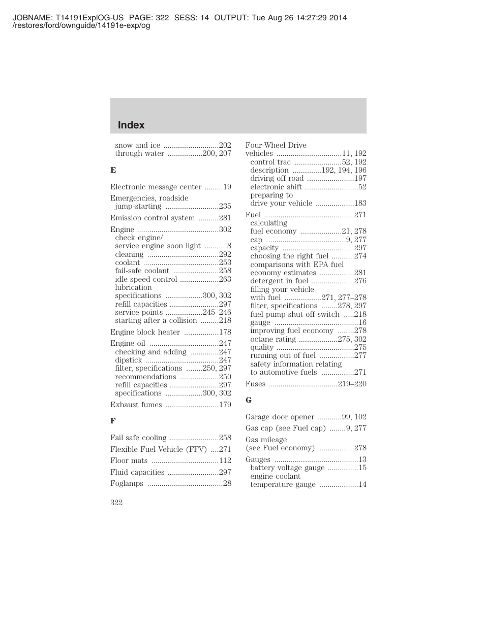 Index | FORD 2002 Explorer v.2 User Manual | Page 322 / 328