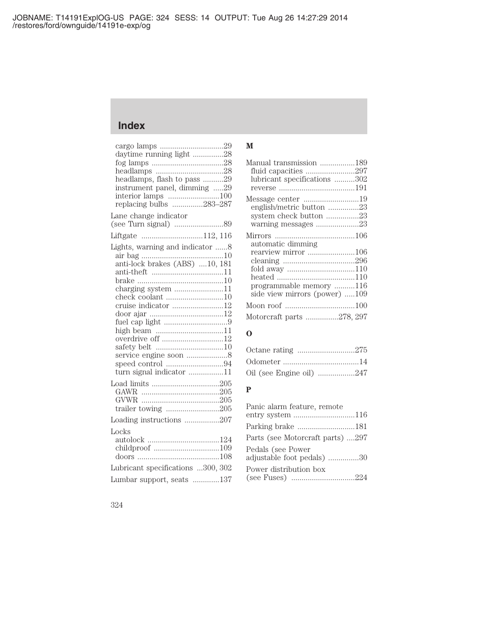 Index | FORD 2002 Explorer v.2 User Manual | Page 324 / 328