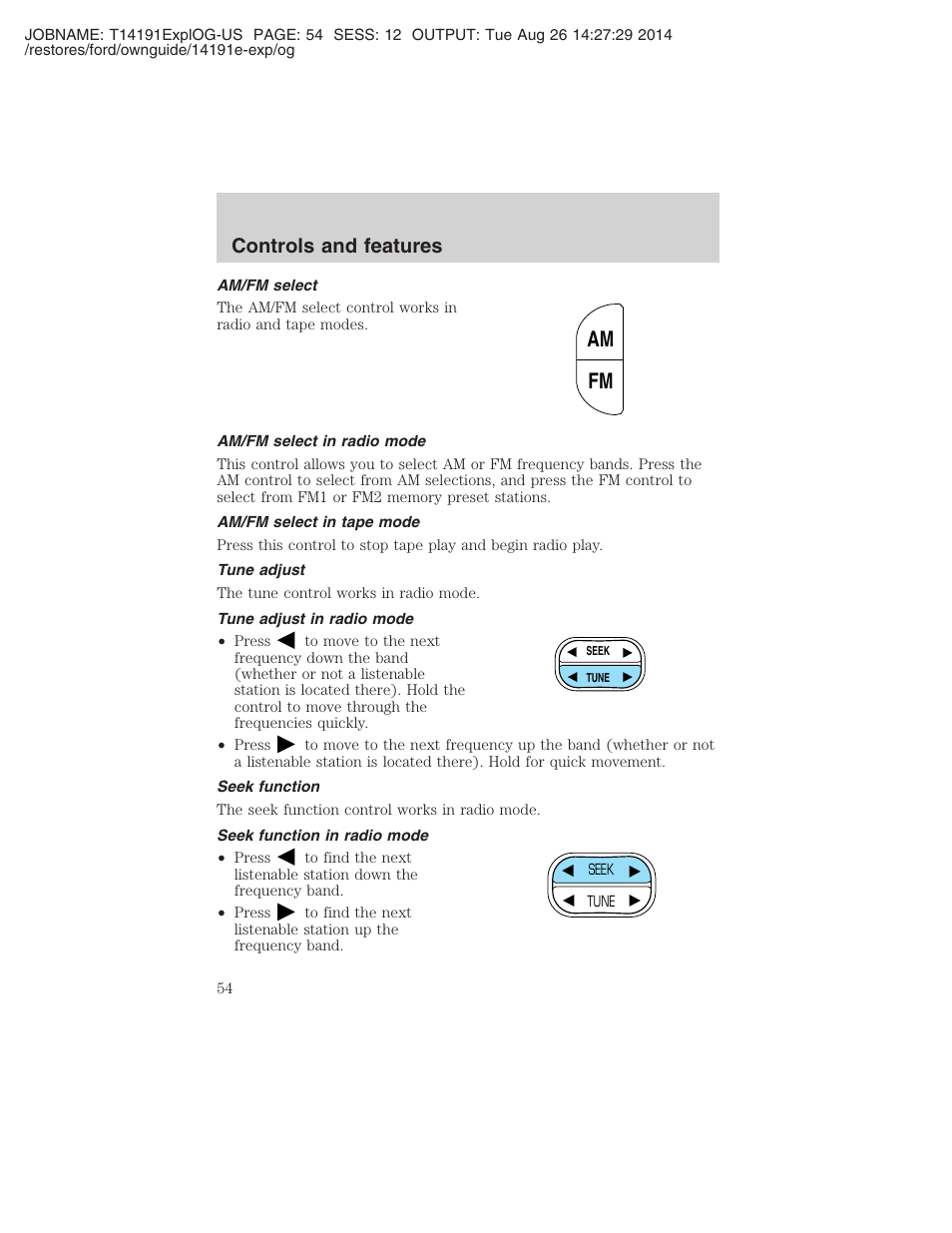 Am fm, Controls and features | FORD 2002 Explorer v.2 User Manual | Page 54 / 328