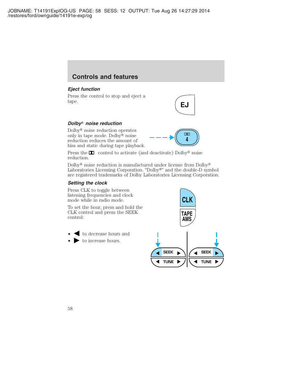 Controls and features, 4tape ams | FORD 2002 Explorer v.2 User Manual | Page 58 / 328