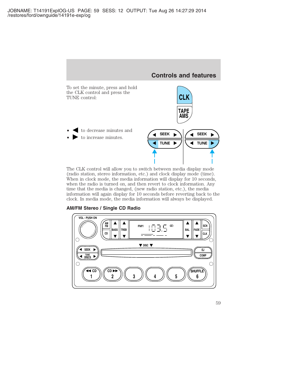 Controls and features, Tape ams | FORD 2002 Explorer v.2 User Manual | Page 59 / 328