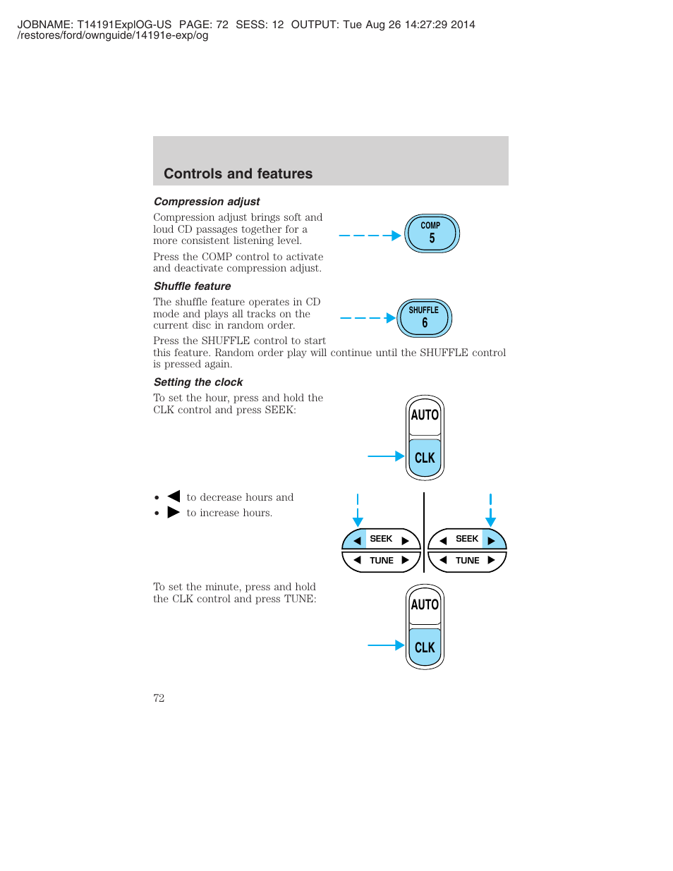 Auto clk, Auto clk controls and features | FORD 2002 Explorer v.2 User Manual | Page 72 / 328