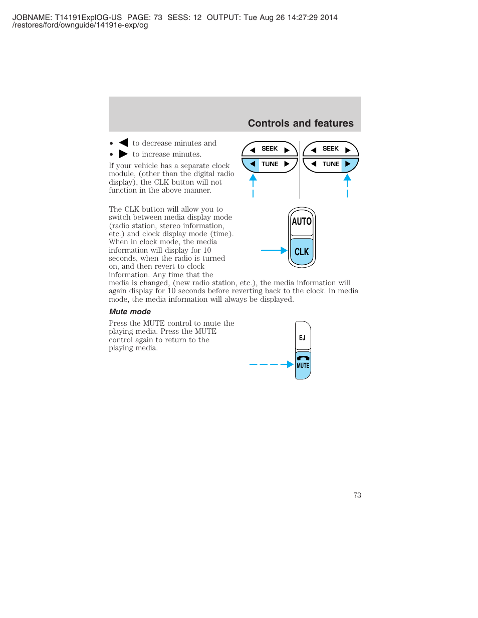 Auto clk, Controls and features | FORD 2002 Explorer v.2 User Manual | Page 73 / 328