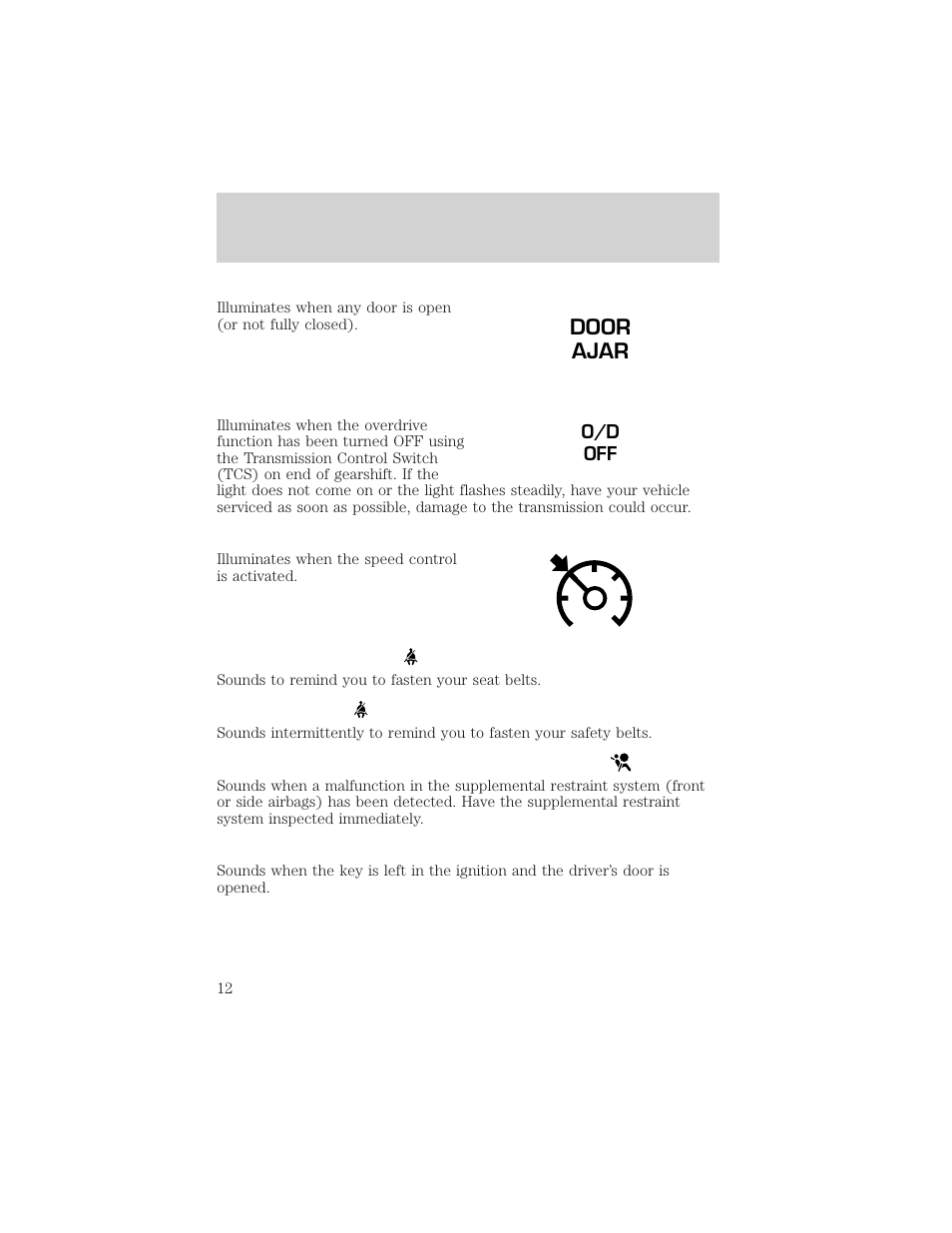 Door ajar, Instrumentation | FORD 2002 Explorer v.3 User Manual | Page 12 / 336
