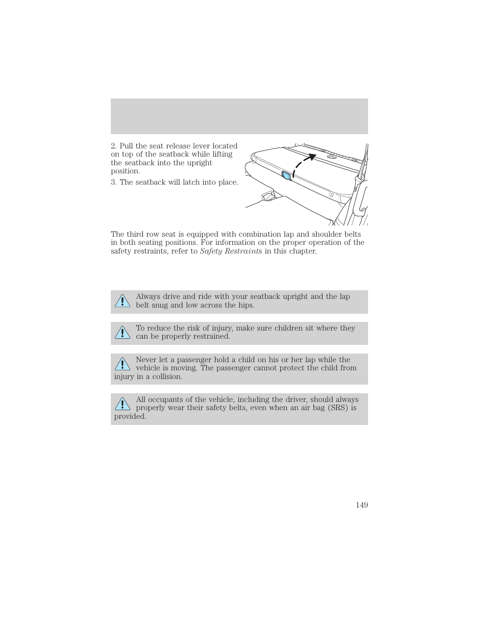 Seating and safety restraints | FORD 2002 Explorer v.3 User Manual | Page 149 / 336