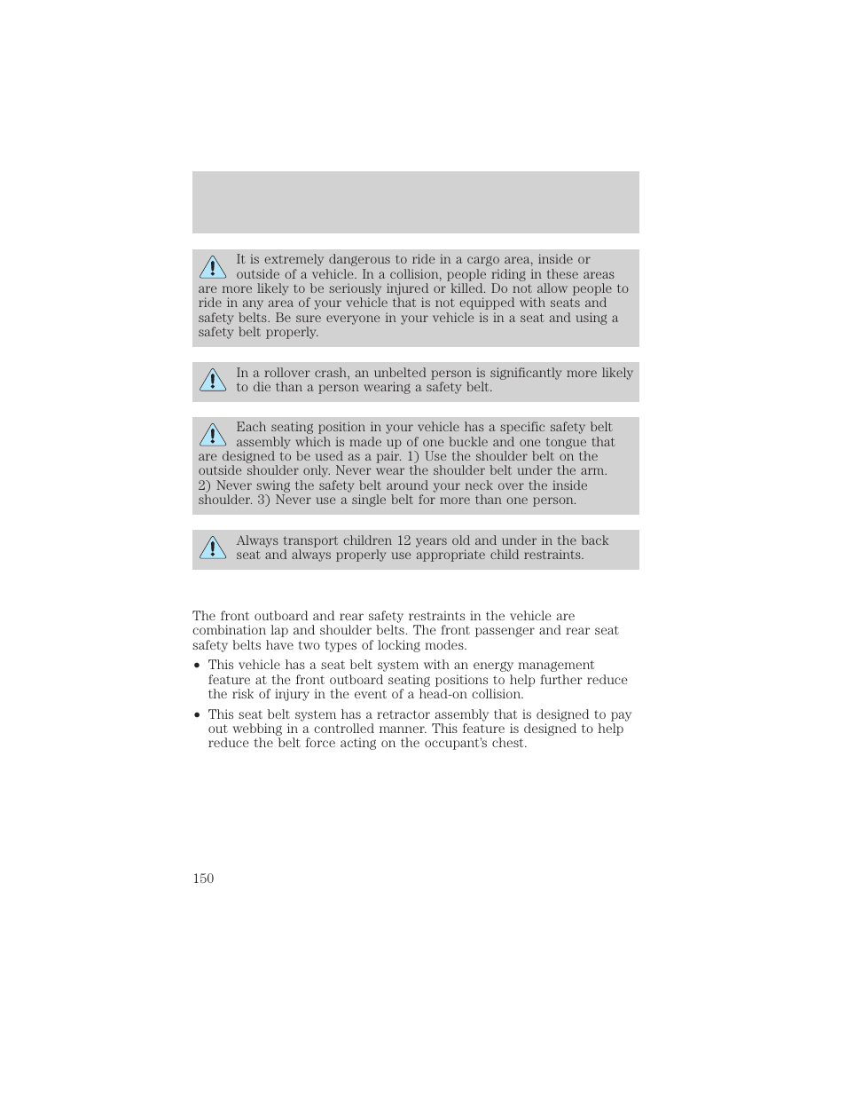 Seating and safety restraints | FORD 2002 Explorer v.3 User Manual | Page 150 / 336