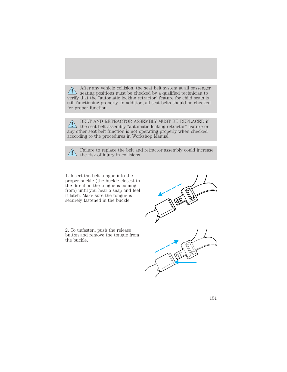 Seating and safety restraints | FORD 2002 Explorer v.3 User Manual | Page 151 / 336