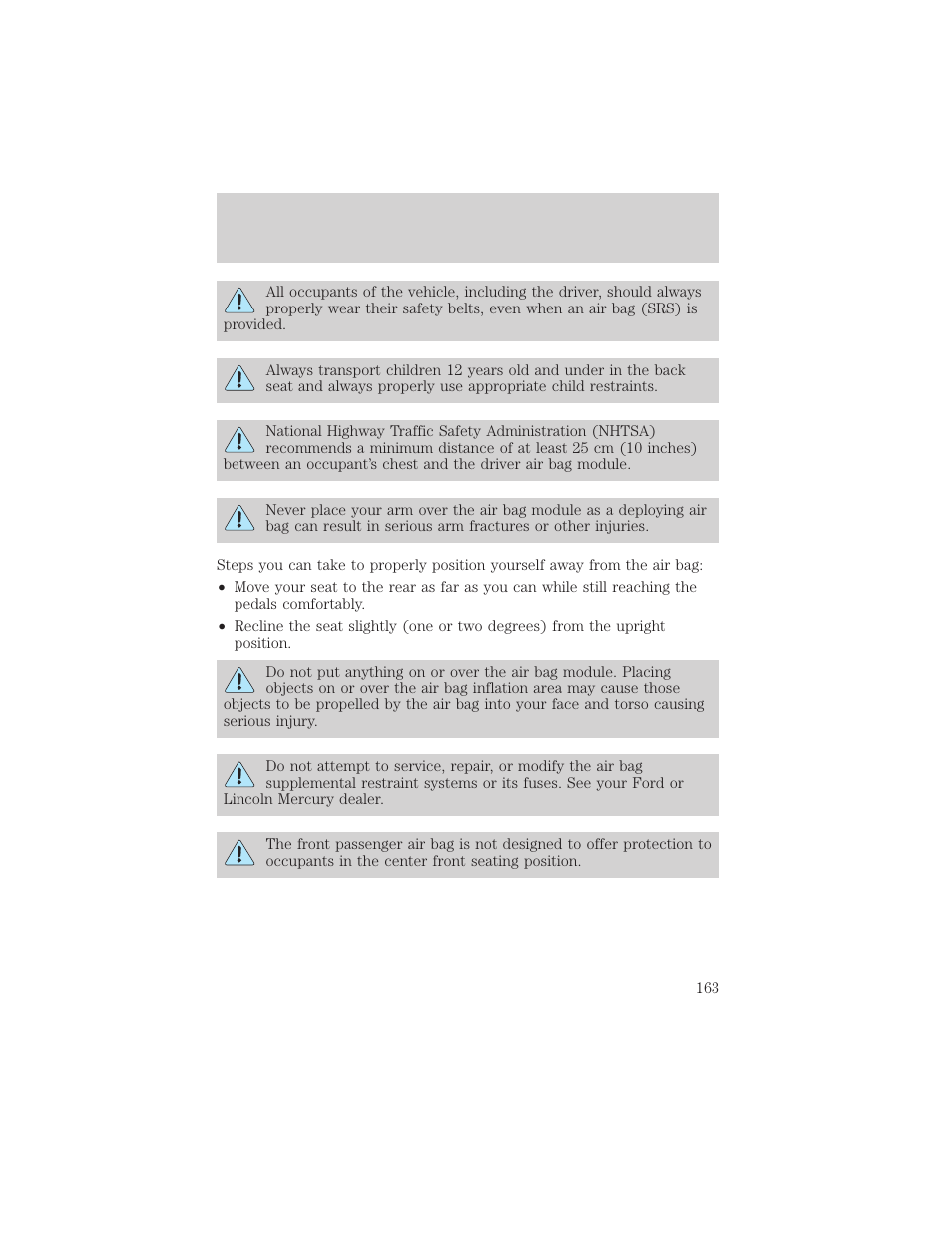 Seating and safety restraints | FORD 2002 Explorer v.3 User Manual | Page 163 / 336