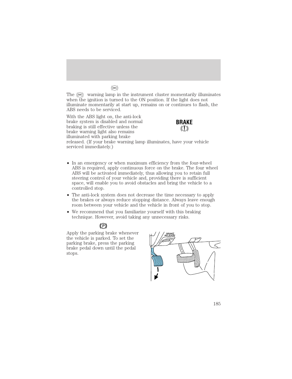 Driving, Brake | FORD 2002 Explorer v.3 User Manual | Page 185 / 336