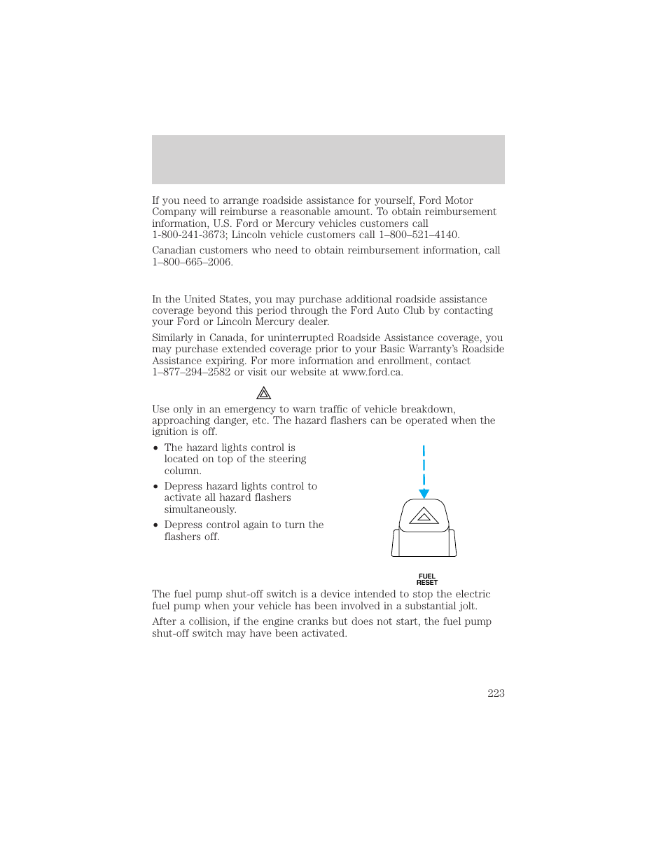 Roadside emergencies | FORD 2002 Explorer v.3 User Manual | Page 223 / 336