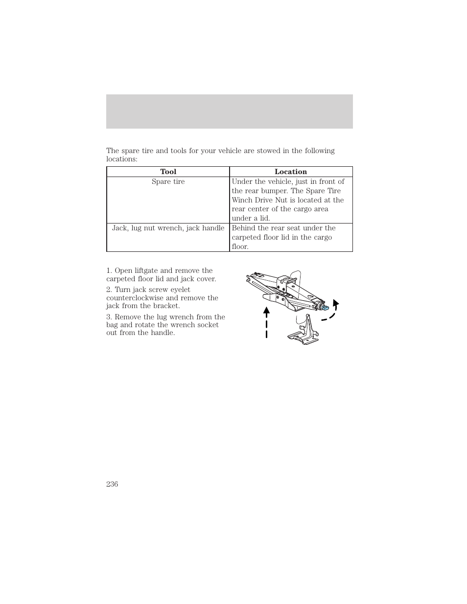 Roadside emergencies | FORD 2002 Explorer v.3 User Manual | Page 236 / 336