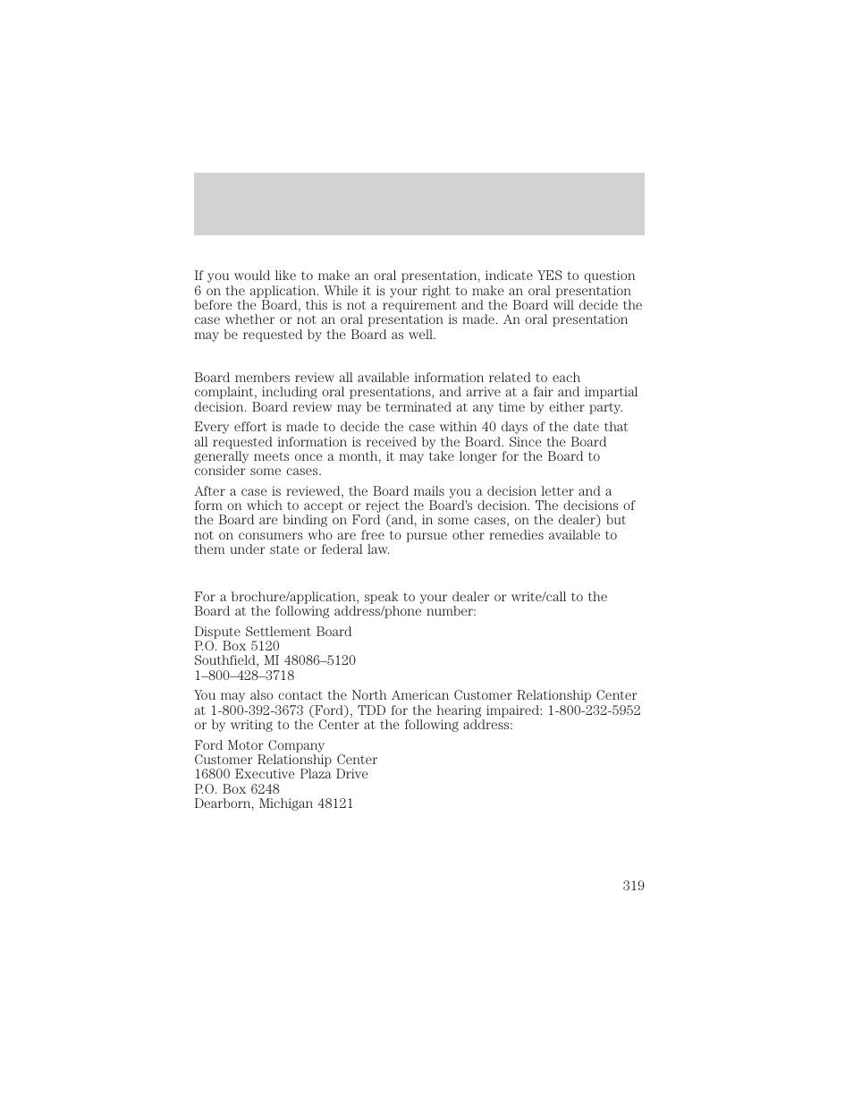 Customer assistance | FORD 2002 Explorer v.3 User Manual | Page 319 / 336