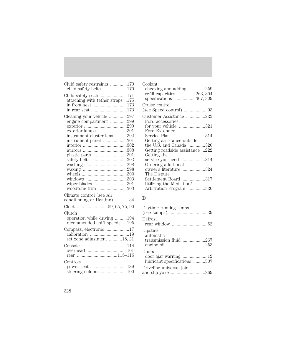 Index | FORD 2002 Explorer v.3 User Manual | Page 328 / 336