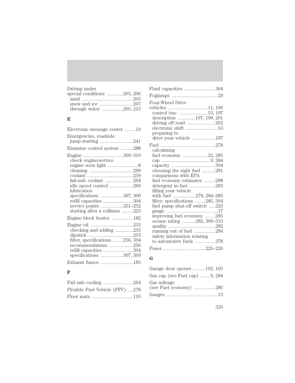 Index | FORD 2002 Explorer v.3 User Manual | Page 329 / 336