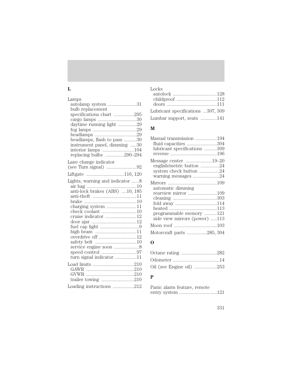 Index | FORD 2002 Explorer v.3 User Manual | Page 331 / 336