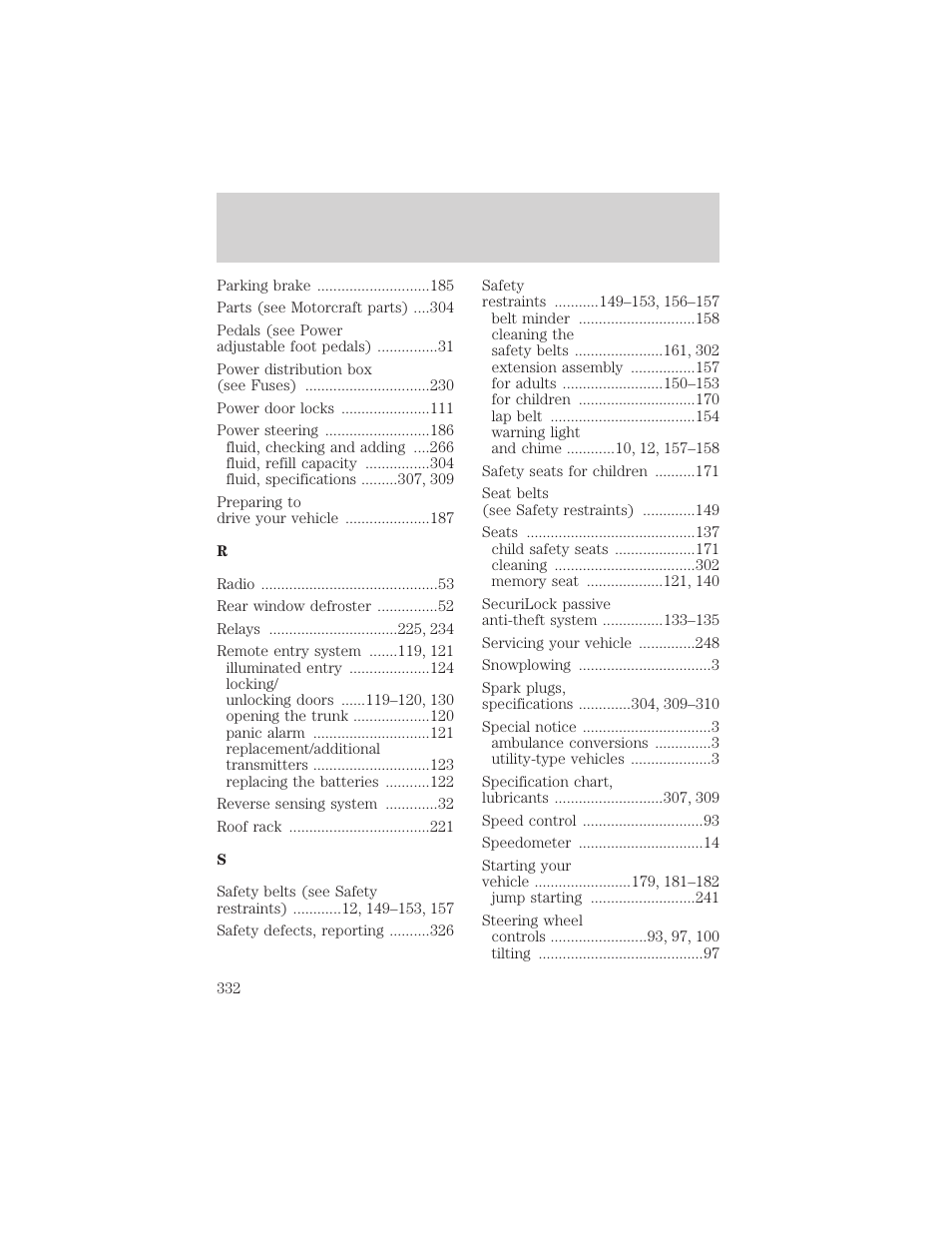 Index | FORD 2002 Explorer v.3 User Manual | Page 332 / 336