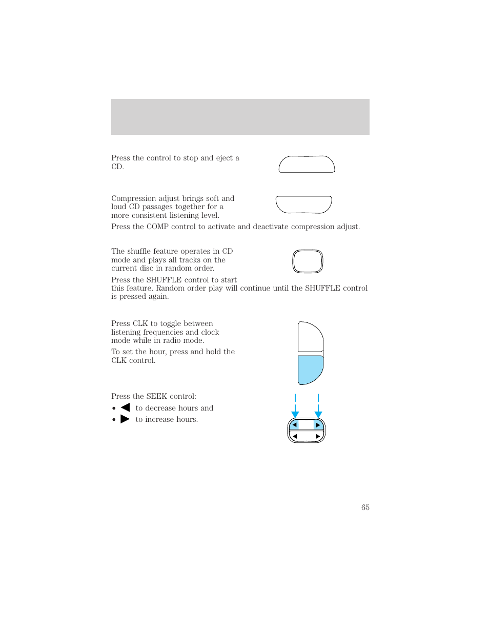 Ej comp, Controls and features, Scn clk | FORD 2002 Explorer v.3 User Manual | Page 65 / 336