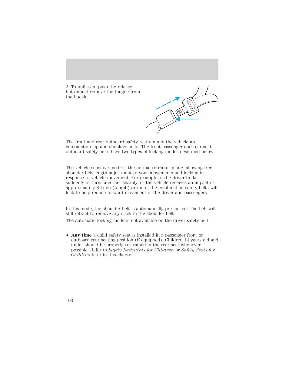 Seating and safety restraints | FORD 2002 Explorer Sport Trac v.1 User Manual | Page 100 / 264