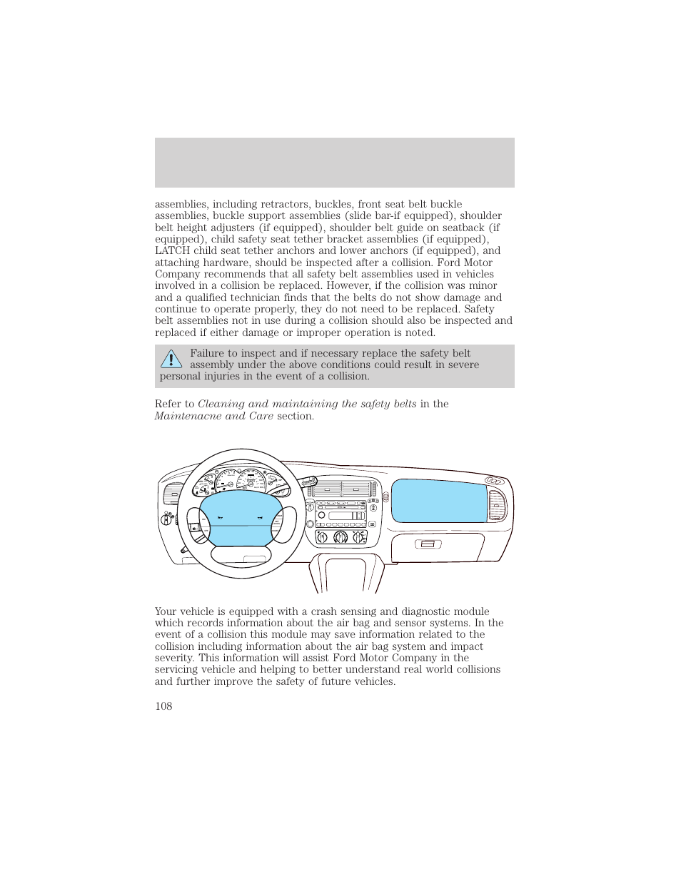 Seating and safety restraints, Menu f seek rew ff, Rpmx1000 abs ! engine fuel reset fuel door | Speed cont 4wd high 4wd low o/d off, Check gage check susp | FORD 2002 Explorer Sport Trac v.1 User Manual | Page 108 / 264