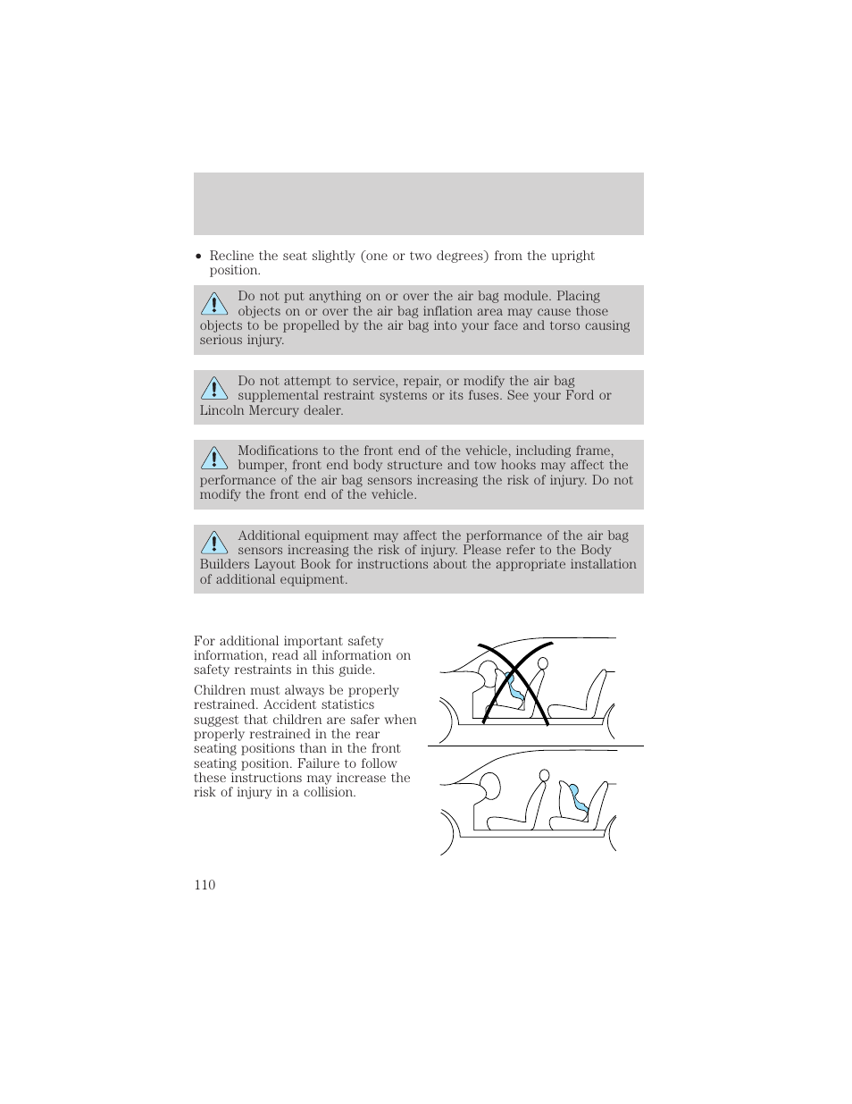 Seating and safety restraints | FORD 2002 Explorer Sport Trac v.1 User Manual | Page 110 / 264