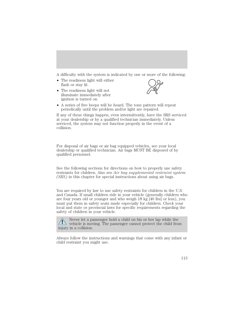 Seating and safety restraints | FORD 2002 Explorer Sport Trac v.1 User Manual | Page 113 / 264