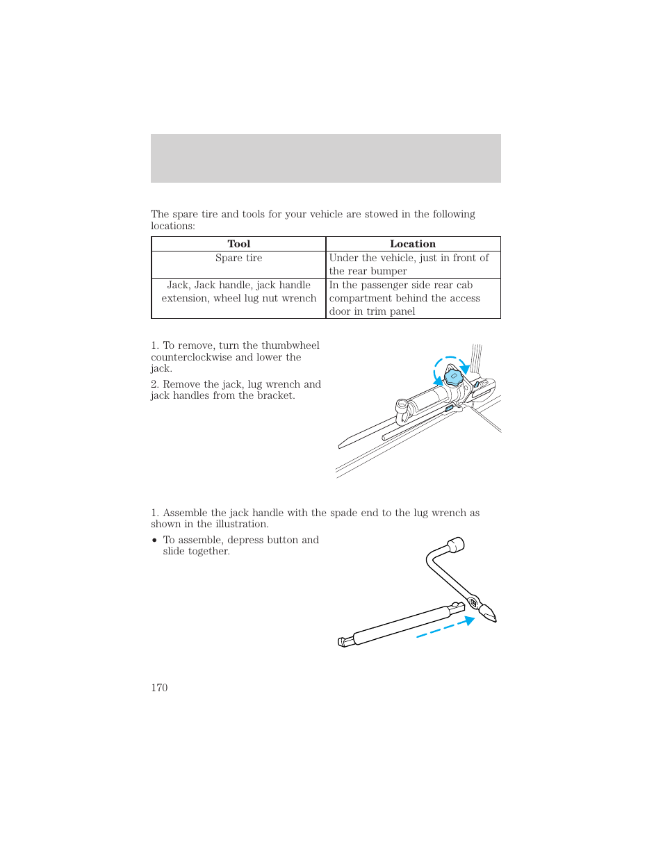 Roadside emergencies | FORD 2002 Explorer Sport Trac v.1 User Manual | Page 170 / 264