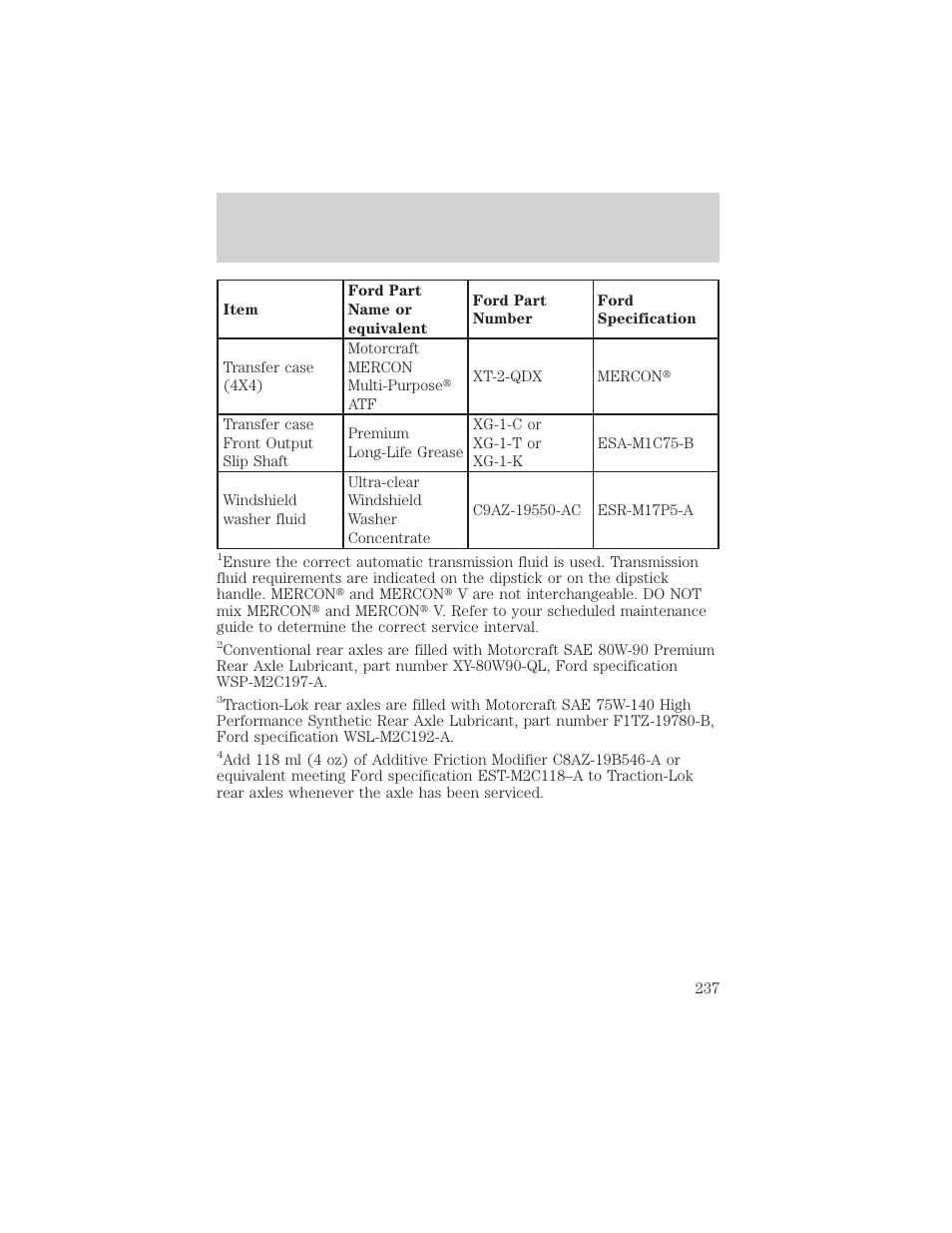 Capacities and specifications | FORD 2002 Explorer Sport Trac v.1 User Manual | Page 237 / 264