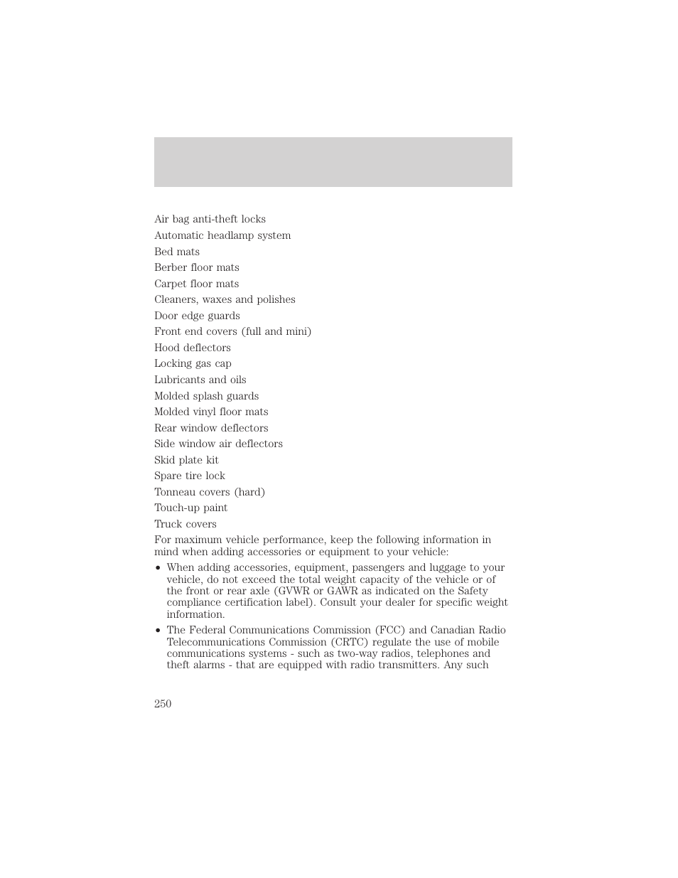 Customer assistance | FORD 2002 Explorer Sport Trac v.1 User Manual | Page 250 / 264