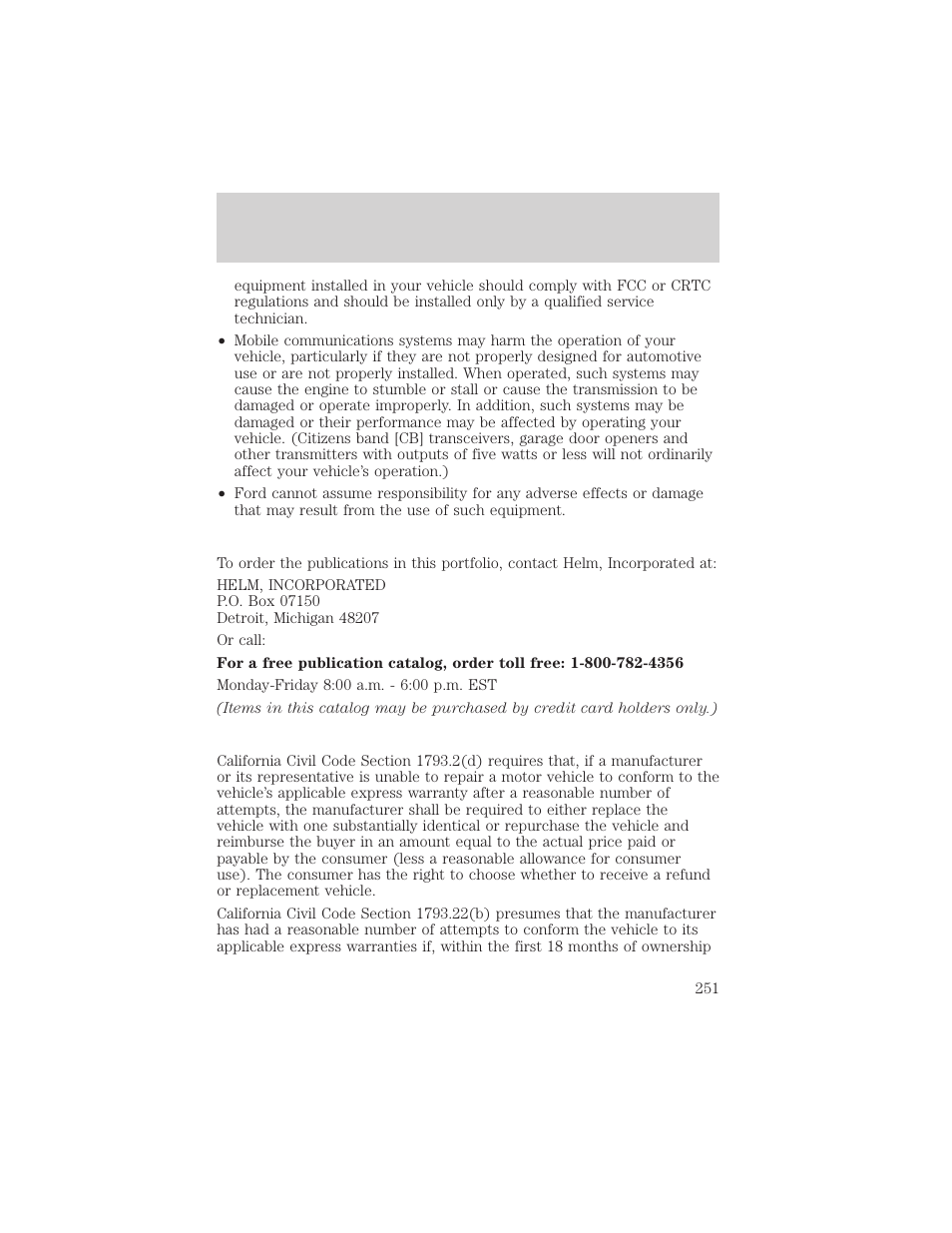 Customer assistance | FORD 2002 Explorer Sport Trac v.1 User Manual | Page 251 / 264