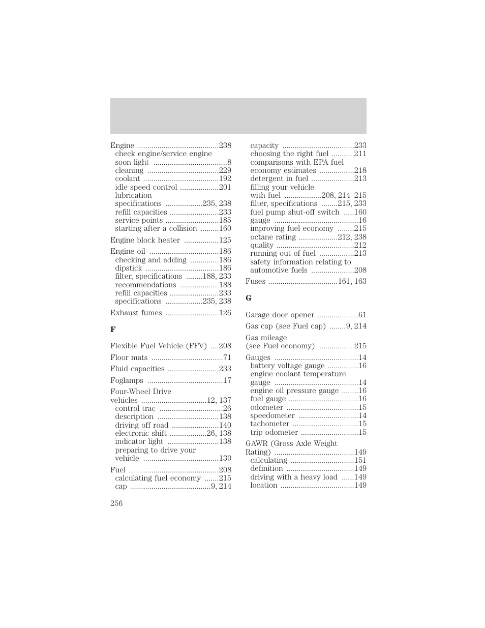 Index | FORD 2002 Explorer Sport Trac v.1 User Manual | Page 256 / 264