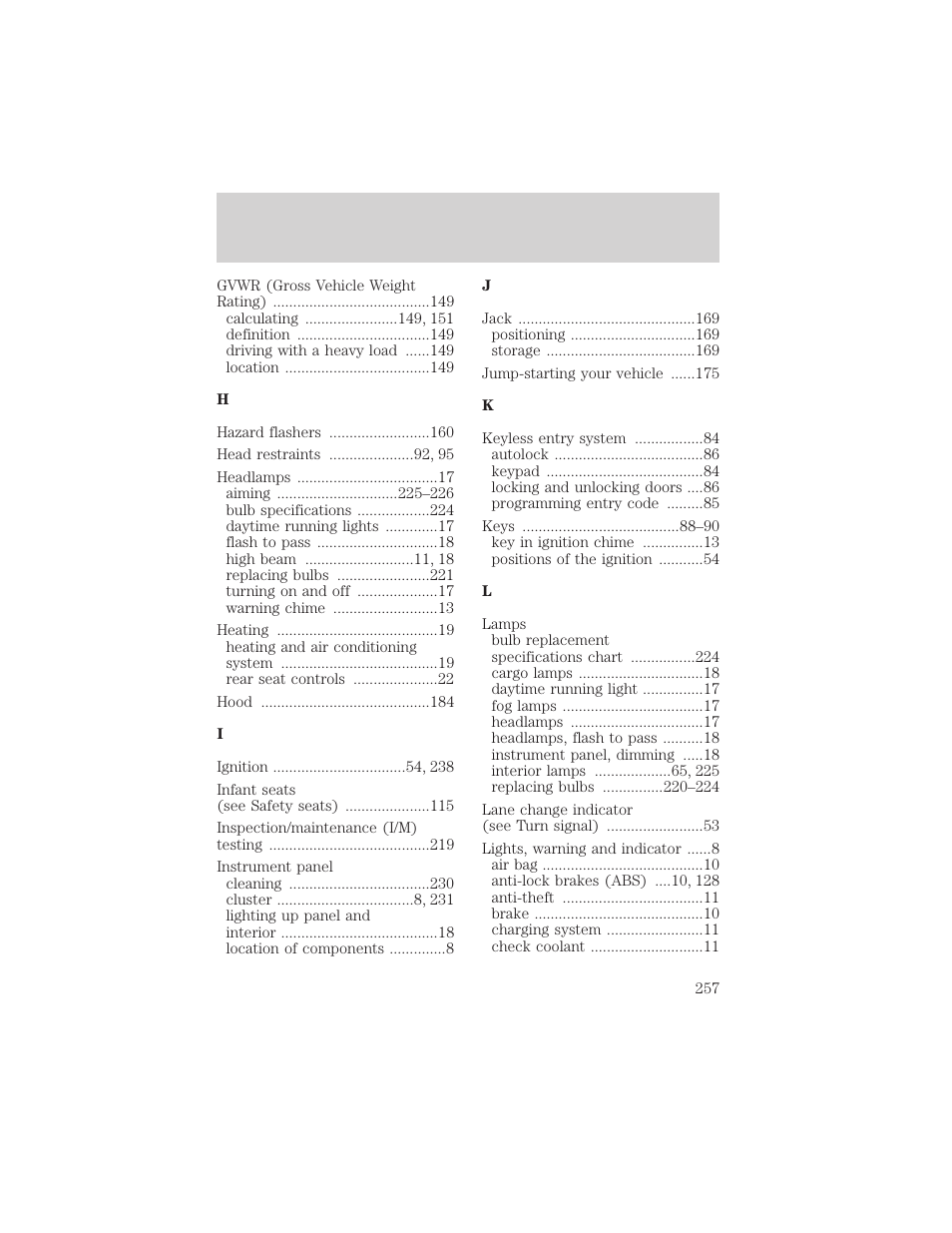 Index | FORD 2002 Explorer Sport Trac v.1 User Manual | Page 257 / 264