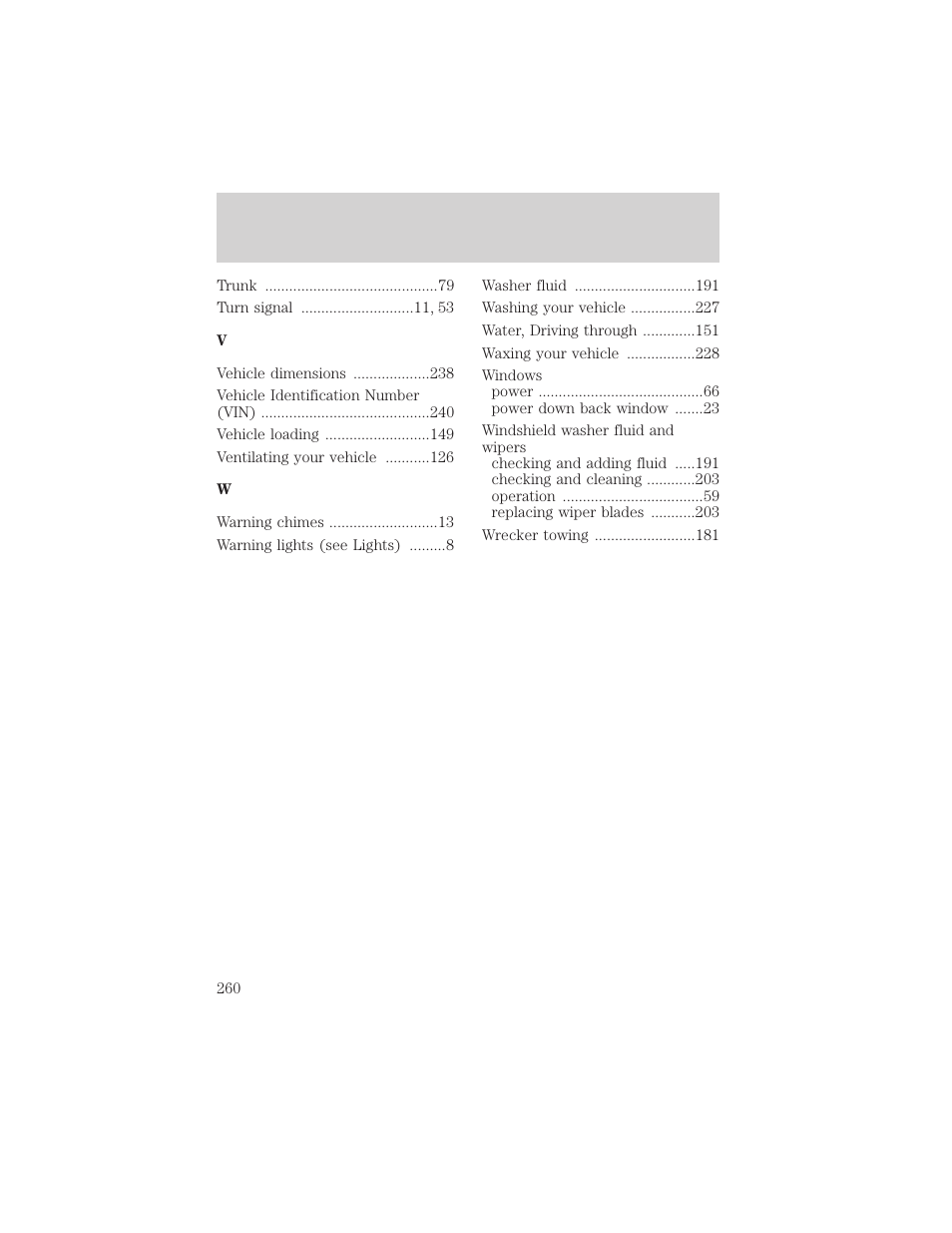 Index | FORD 2002 Explorer Sport Trac v.1 User Manual | Page 260 / 264