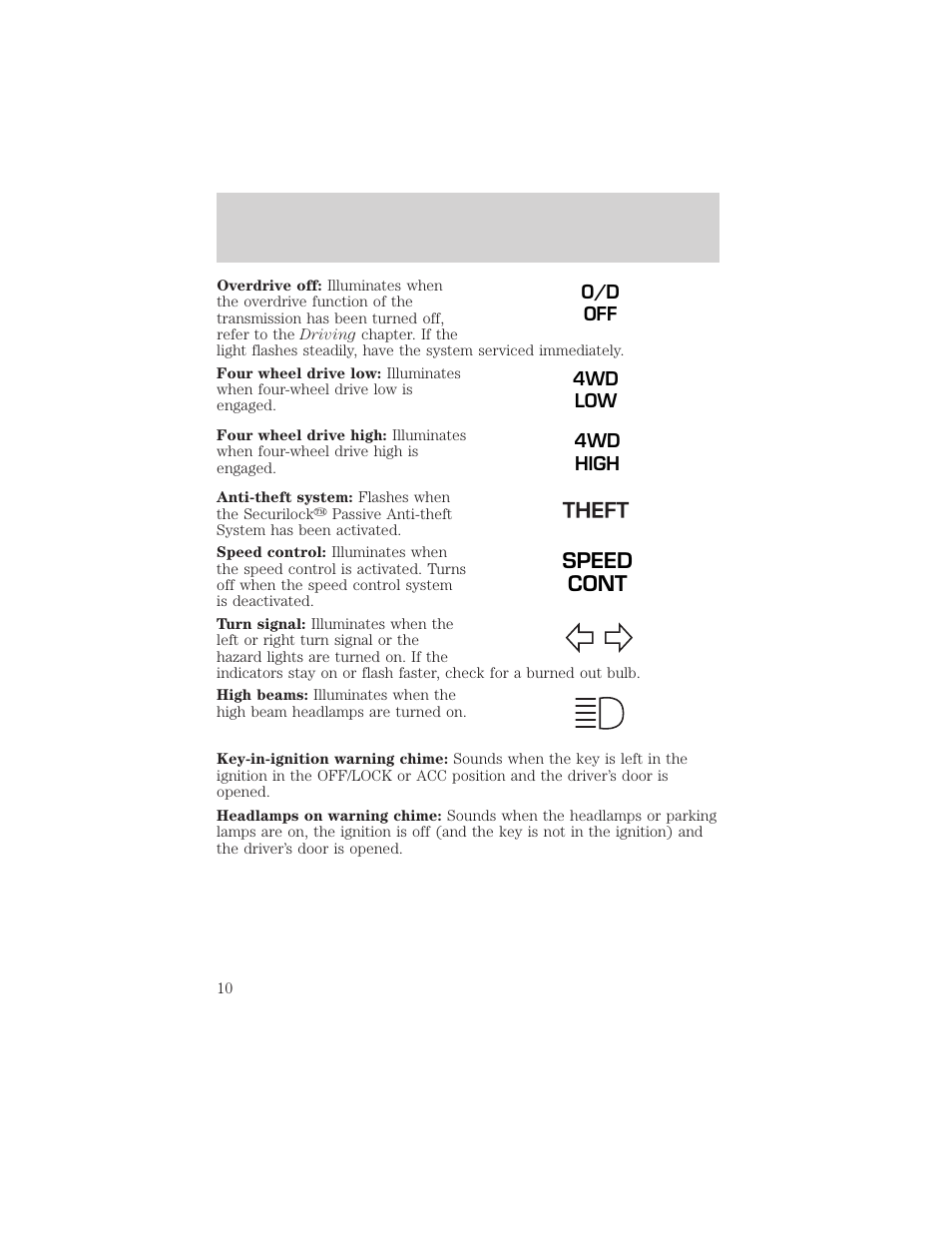 Speed cont | FORD 2002 Explorer Sport Trac v.2 User Manual | Page 10 / 200