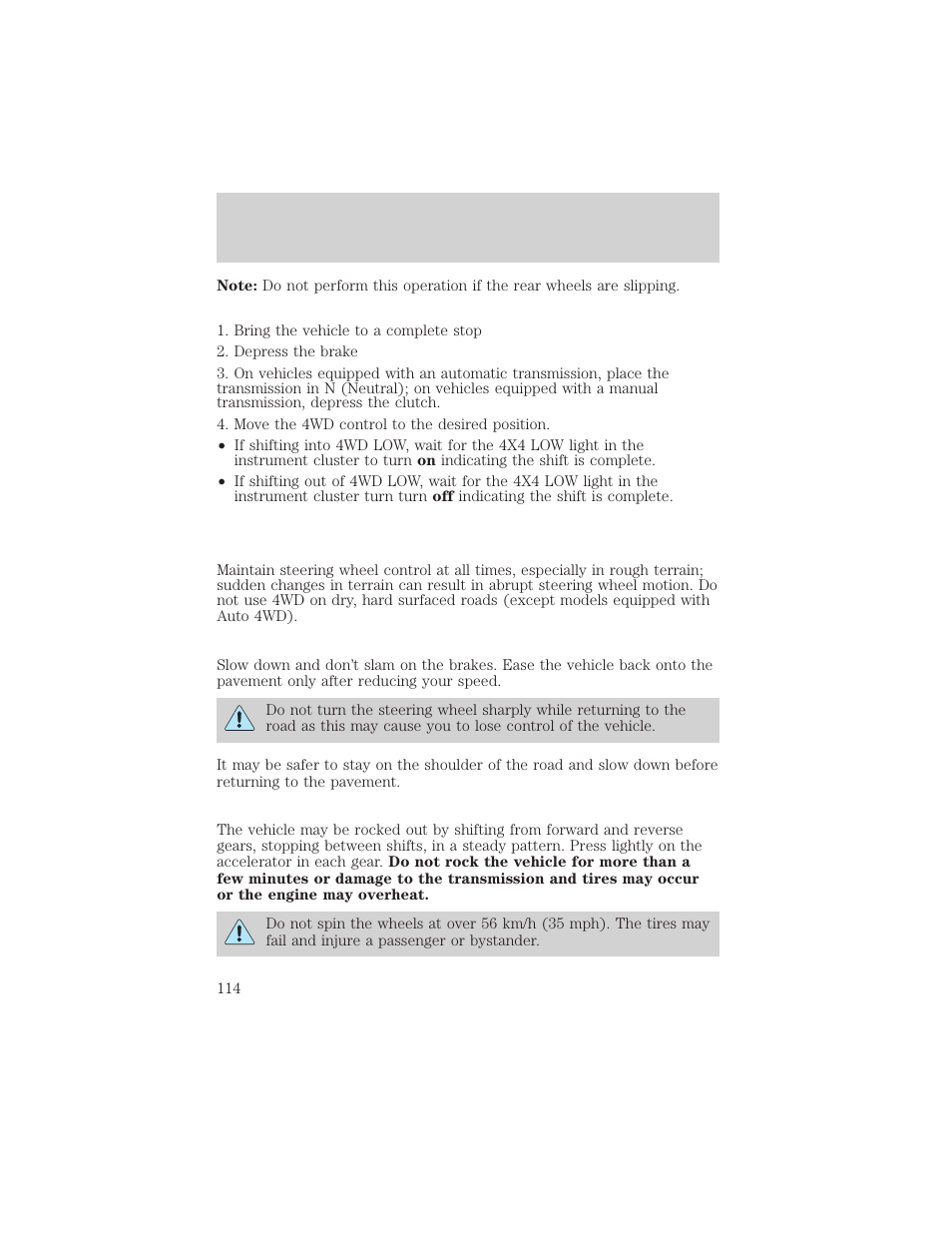Driving | FORD 2002 Explorer Sport Trac v.2 User Manual | Page 114 / 200
