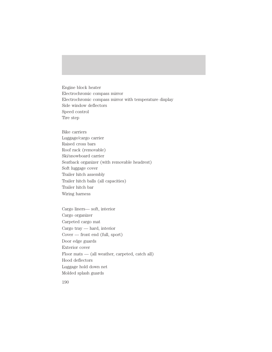 Accessories | FORD 2002 Explorer Sport Trac v.2 User Manual | Page 190 / 200