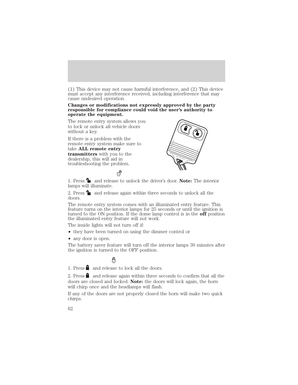 Locks and security | FORD 2002 Explorer Sport Trac v.2 User Manual | Page 62 / 200
