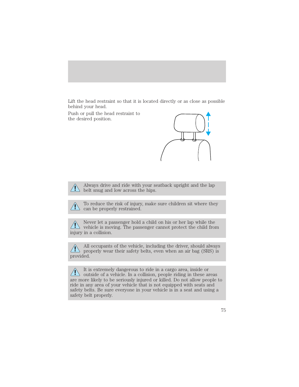 Seating and safety restraints | FORD 2002 Explorer Sport Trac v.2 User Manual | Page 75 / 200