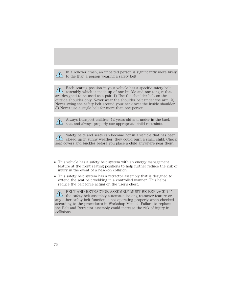 Seating and safety restraints | FORD 2002 Explorer Sport Trac v.2 User Manual | Page 76 / 200